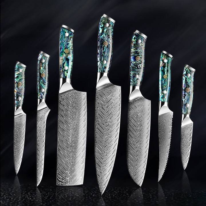 Chef Knife 8 Inch Damascus Steel Abalone Shell Handle Kitchen Home Cutlery  Tool