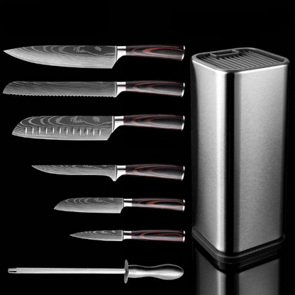 Custom Japanese Damascus Steel 6 Piece Jet Black Knife Set