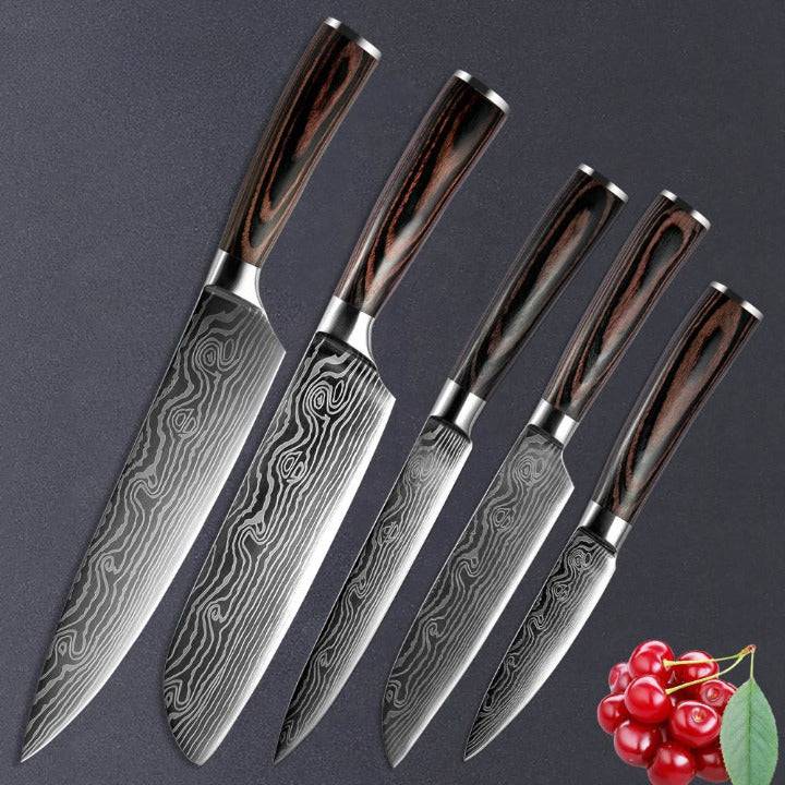 Migoto Damascus Steel Style Japanese Chef Kitchen Knife Set – The Chop Stop