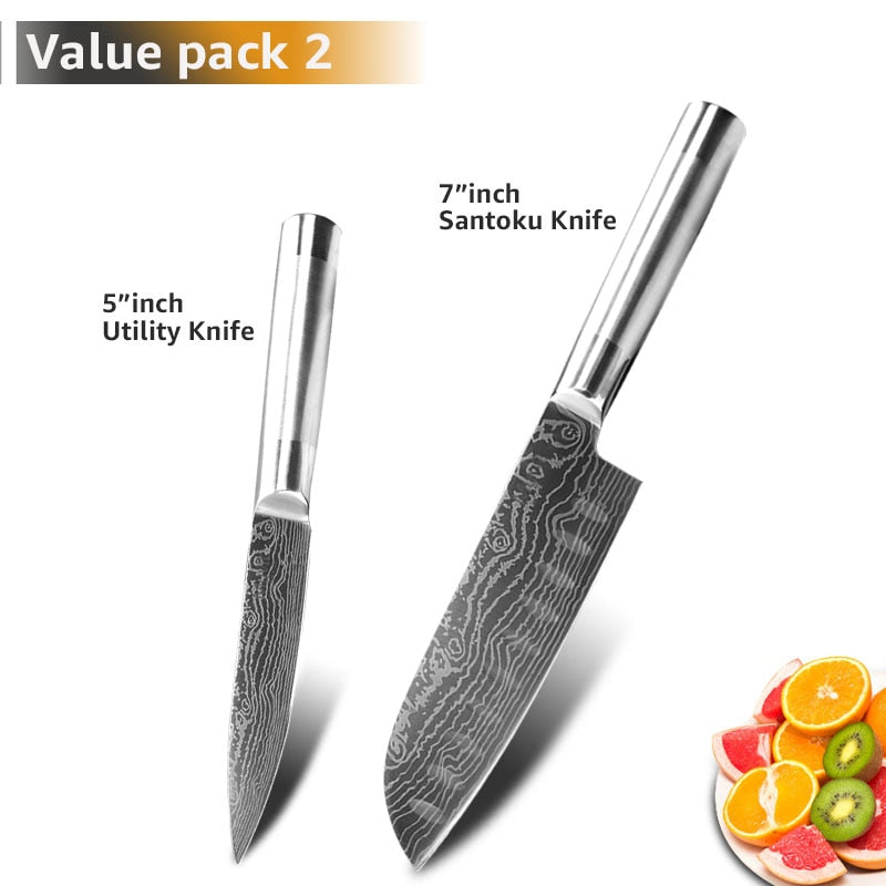 Brilliant Blue Premium Knife Set Chef Santoku Japanese Knife 7CR17 440C High Carbon Stainless Steel