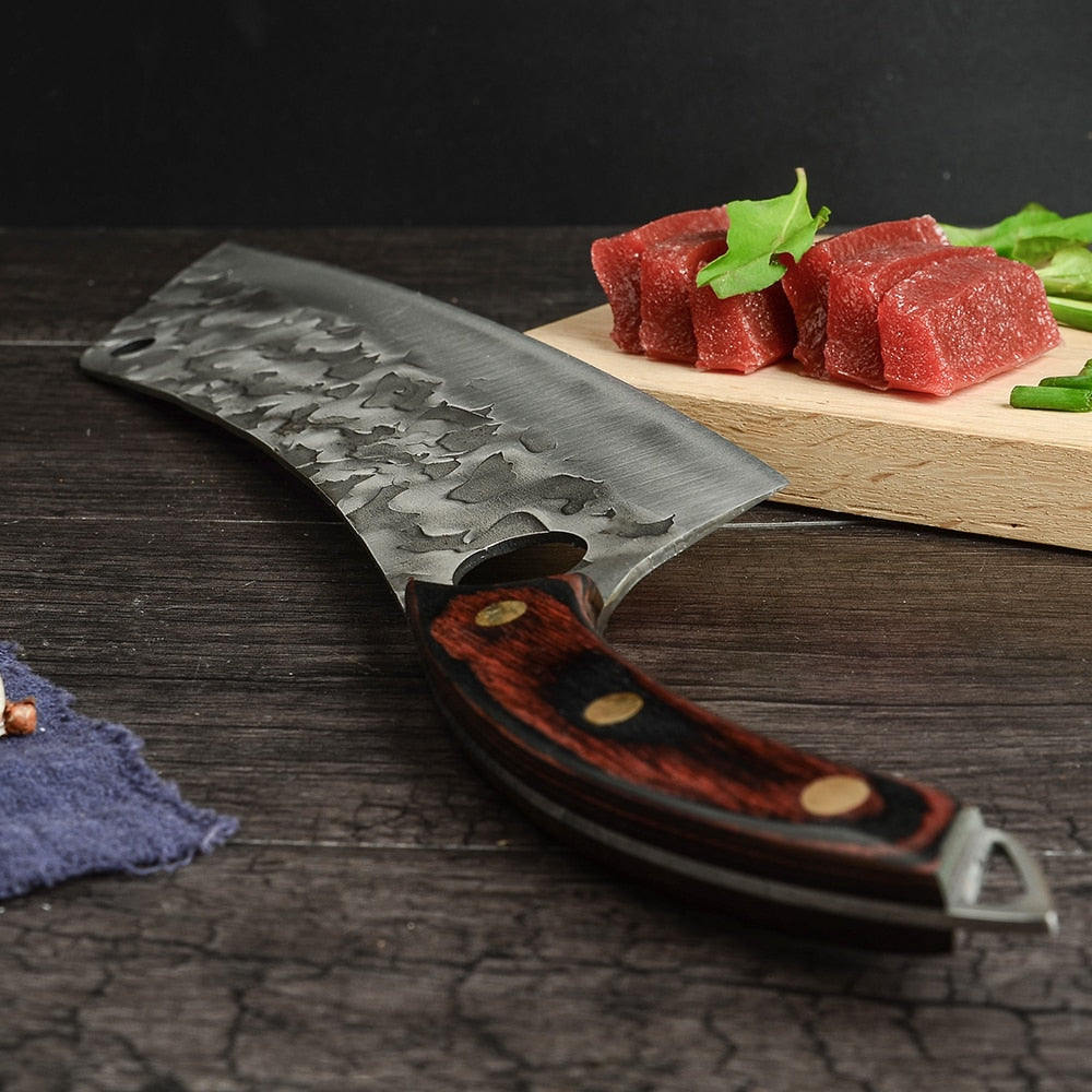 Kitchen Knife Mongolian Custom Handmade Cleaver Damascus Steel