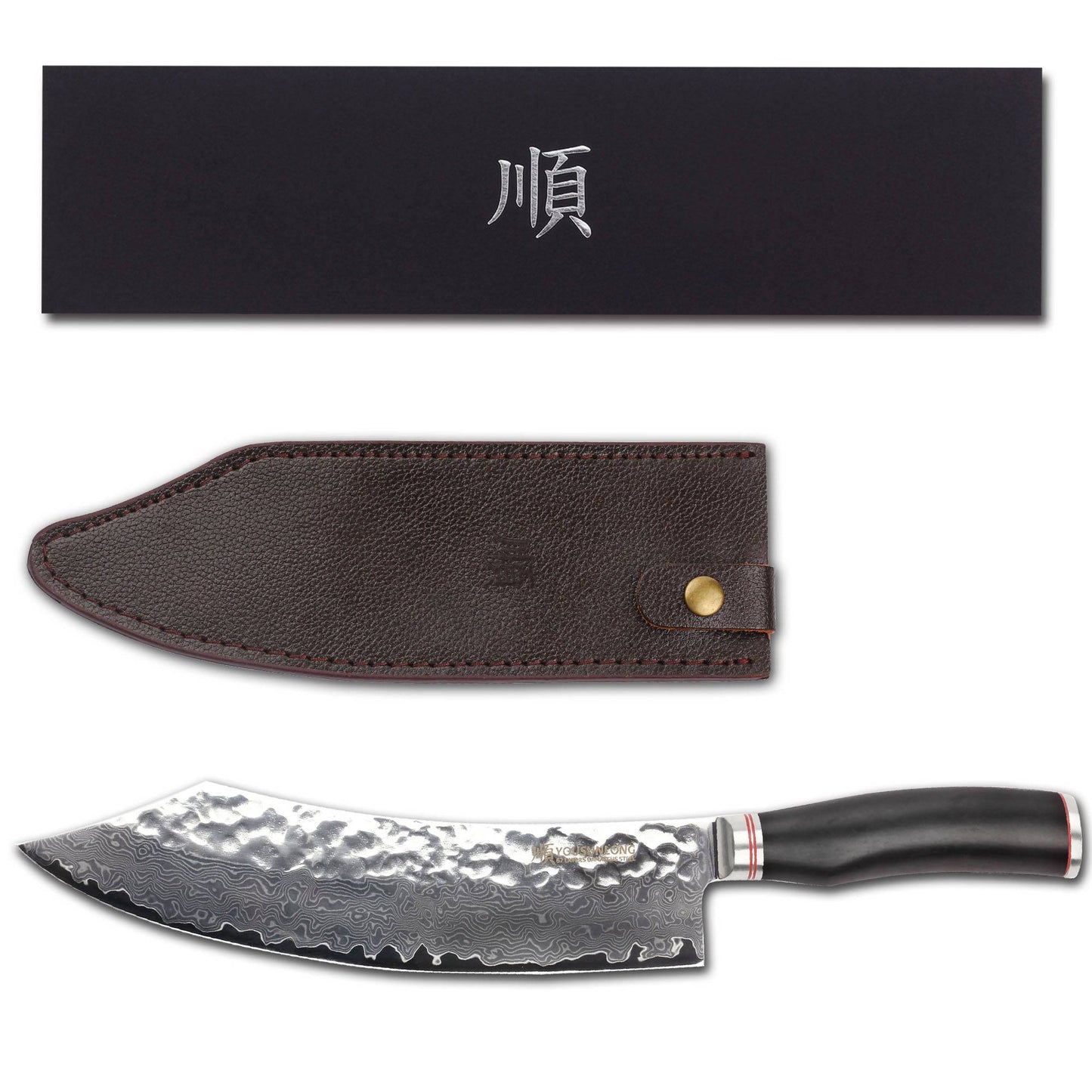 Tokosu VG10 Damascus Steel Japanese Hammered Damascus Steel Ebony Wood Handled Chef Knife