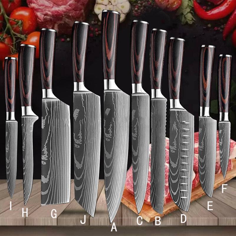 8PCS/set Kitchen Knife Set Japanese Knife Sets Japanese Kitchen Knives  Forged Kitchen Knife Laser Damascus Pattern Chef Knife Sharp Santoku Knife  Set Cleaver Slicing Utility Knives Tool Knives Sharp Cleaver Slicing Gift