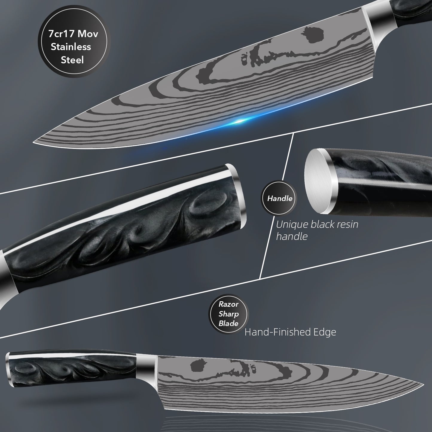 Kanzen Damascus Stainless Steel Chef Knife Set