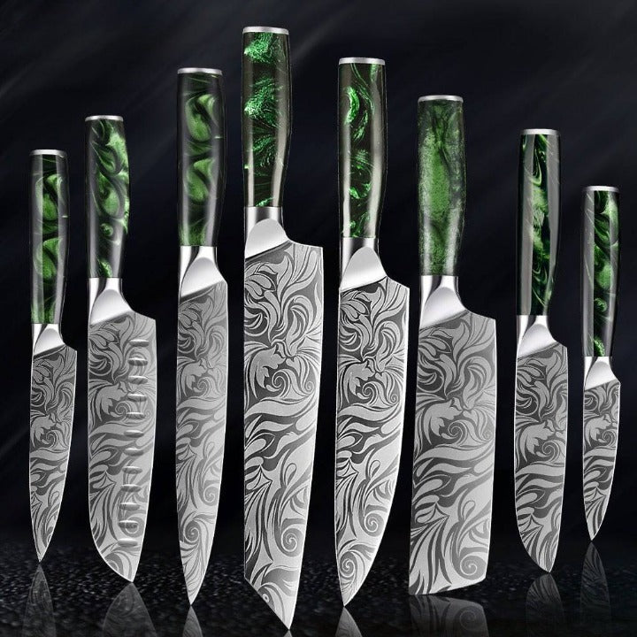  Damascus Knife Set,10 Piece Kitchen Knives Set With Block,German  Stainless Steel Knife Block Set,Steak Knives,Boning Knife,Chef Knife,Paring  Knife,Unique Hammered Design Razor-Sharp: Home & Kitchen
